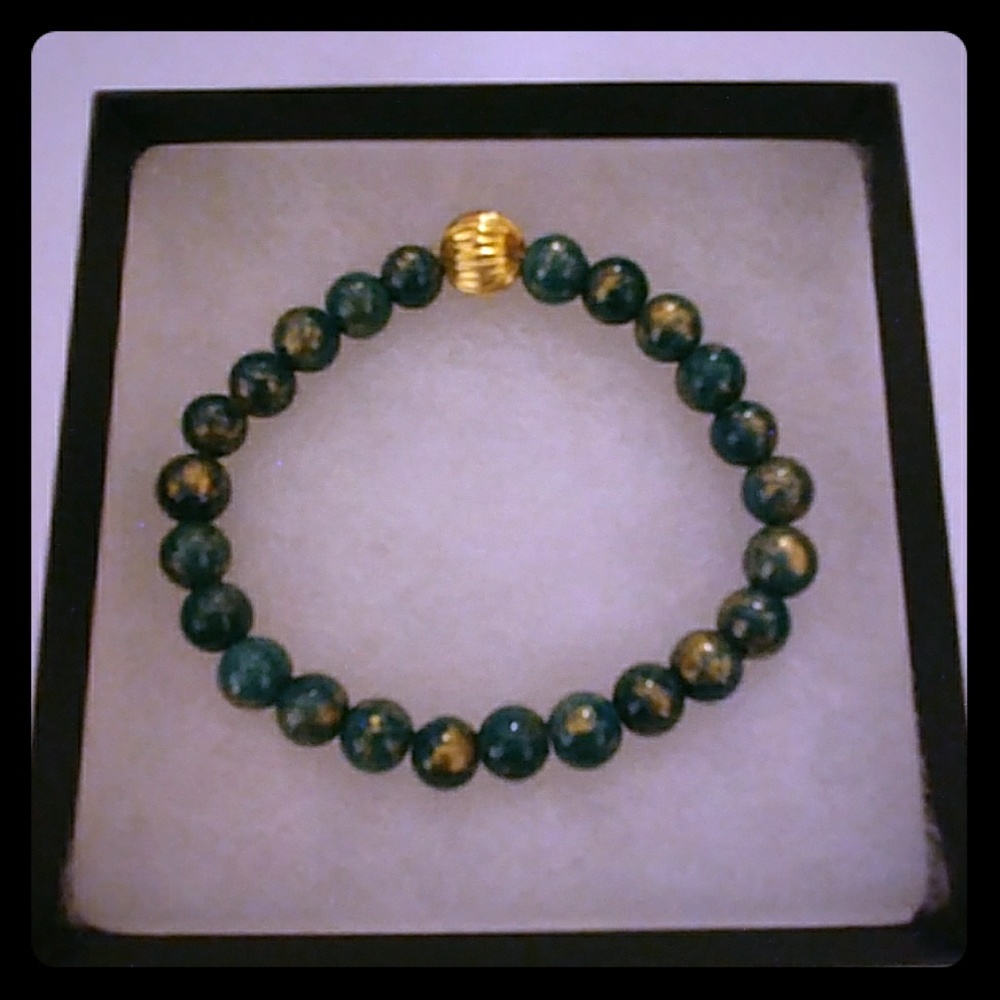 Green & Gold Jade Stone Bracelet